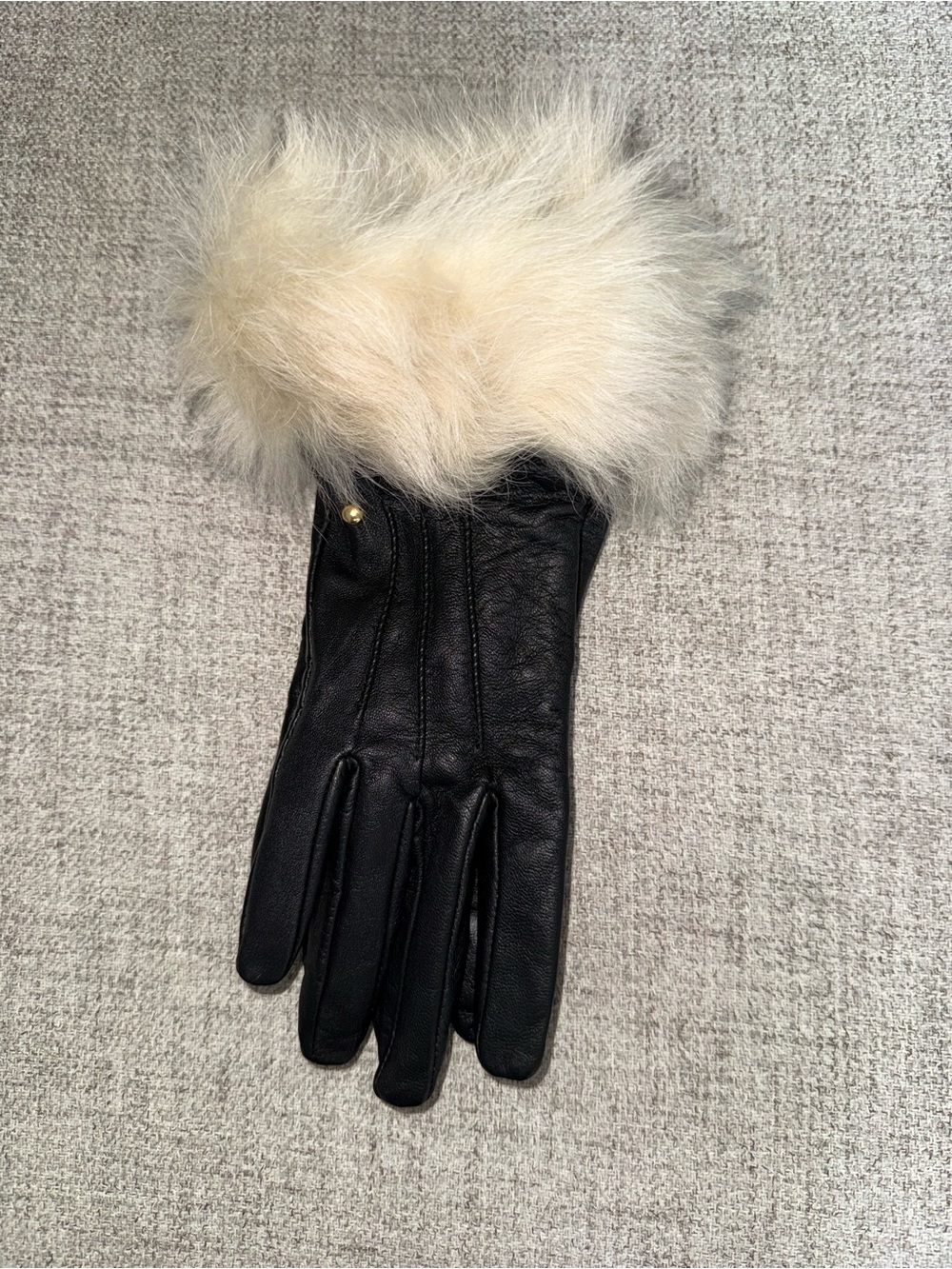 Fownes Brothers Women's Black Leather Gloves with Cream Fur Cuff